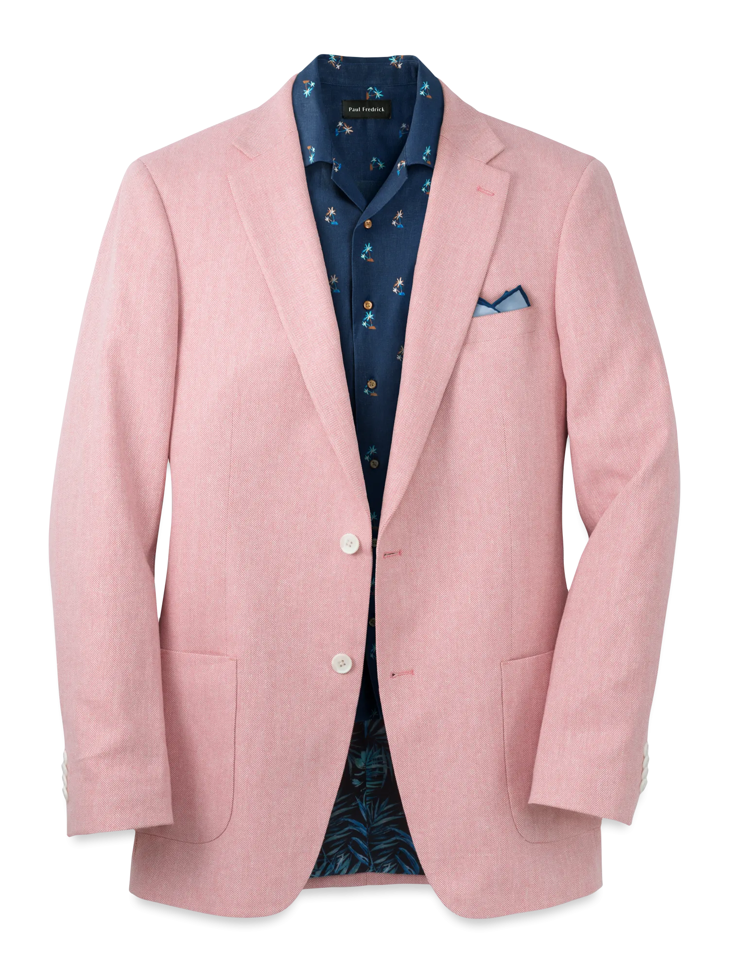 Linen Blend Herringbone Notch Lapel Sport Coat - Watermelon