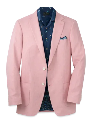 Linen Blend Herringbone Notch Lapel Sport Coat - Watermelon