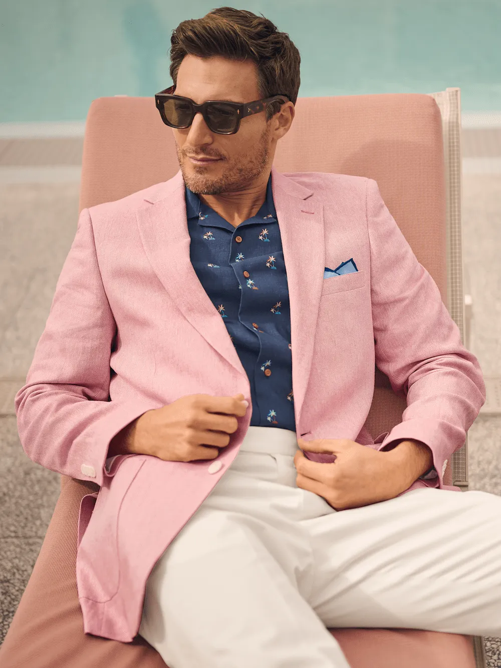 Linen Blend Herringbone Notch Lapel Sport Coat - Watermelon