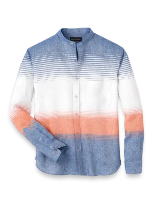 Linen Blend Horizontal Stripe Casual Shirt - Orange/blue