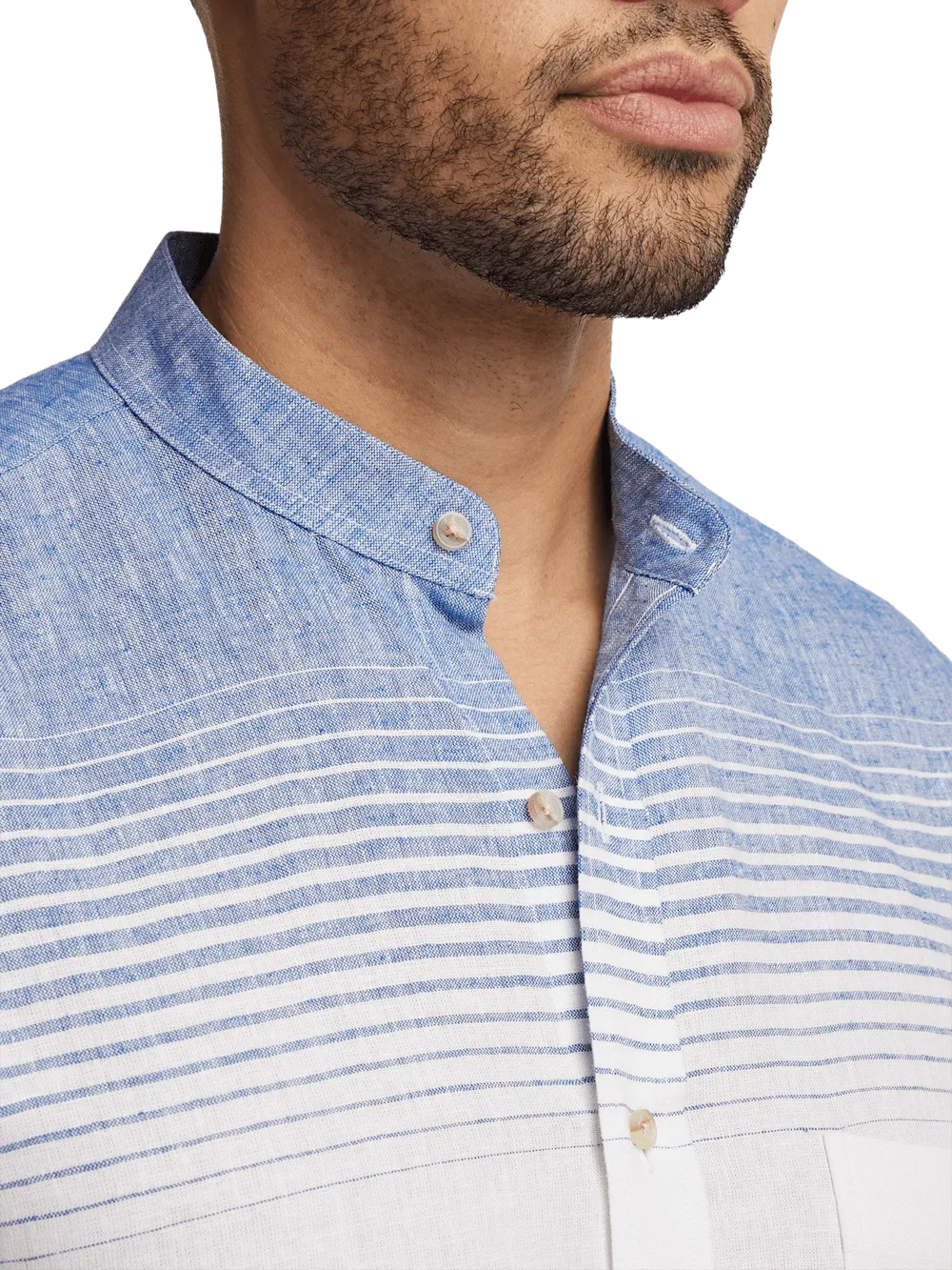 Linen Blend Horizontal Stripe Casual Shirt - Orange/blue