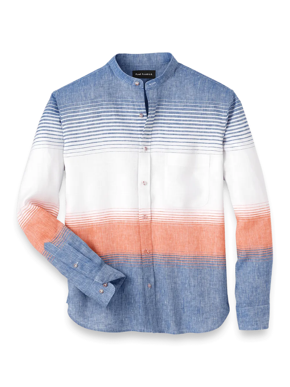 Linen Blend Horizontal Stripe Casual Shirt - Orange/blue