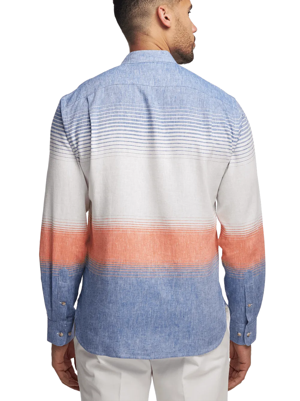 Linen Blend Horizontal Stripe Casual Shirt - Orange/blue