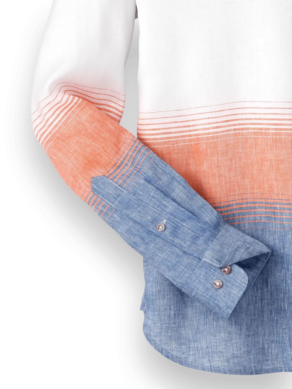 Linen Blend Horizontal Stripe Casual Shirt - Orange/blue
