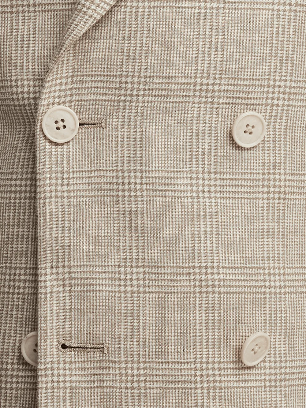 Linen Blend Plaid Double Breasted Peak Lapel Suit Jacket - Tan