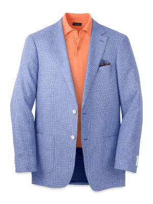 Linen Blend Single Breasted Notch Lapel Sport Coat - Blue