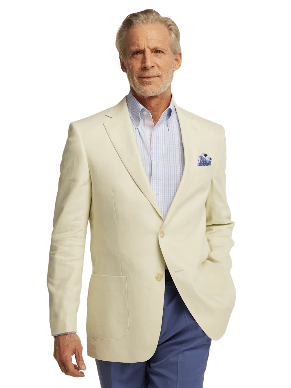 Linen Blend Single Breasted Notch Lapel Sport Coat - Butter