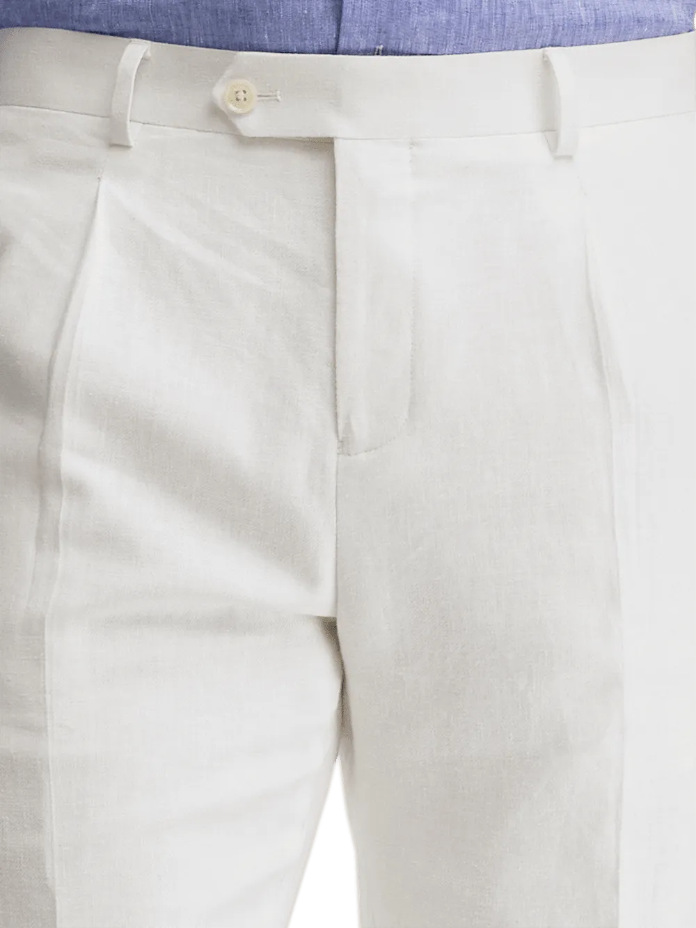 Linen Blend Single Pleat Suit Pants - White