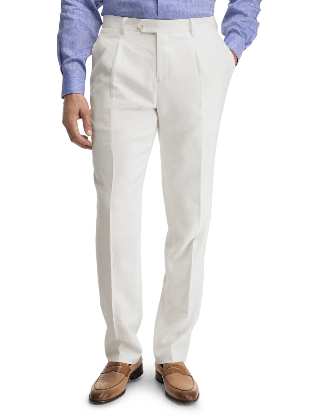 Linen Blend Single Pleat Suit Pants - White