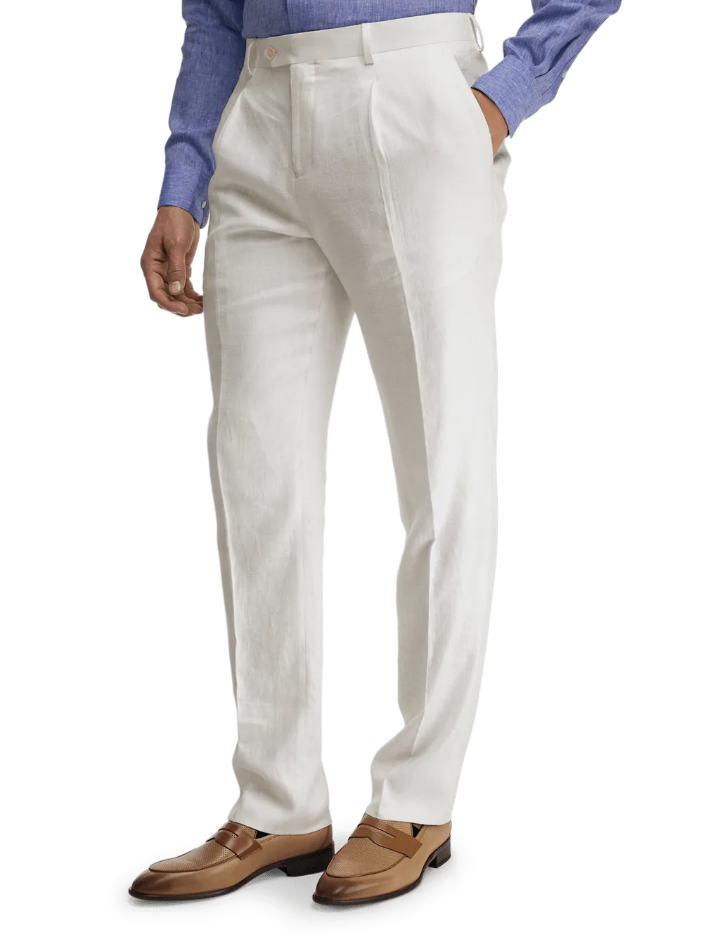 Linen Blend Single Pleat Suit Pants - White