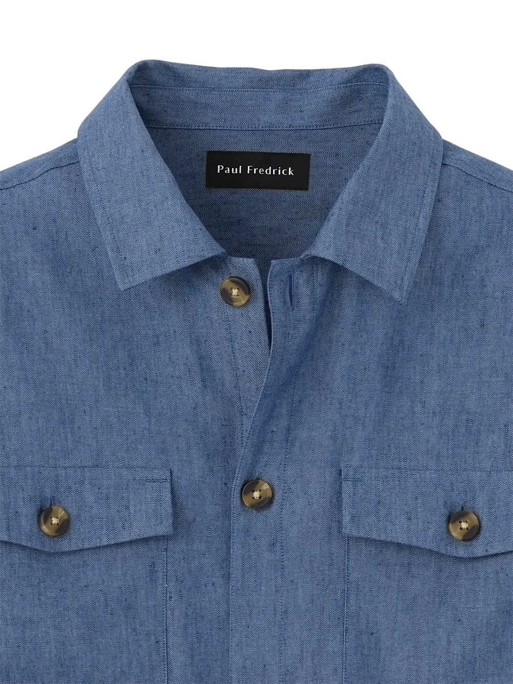 Linen Blend Solid Overshirt - Blue