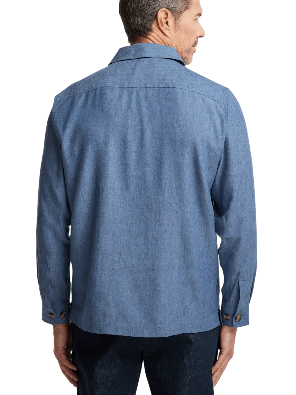 Linen Blend Solid Overshirt - Blue
