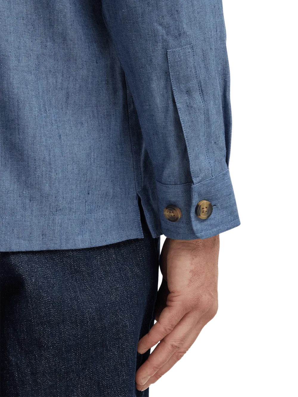 Linen Blend Solid Overshirt - Blue
