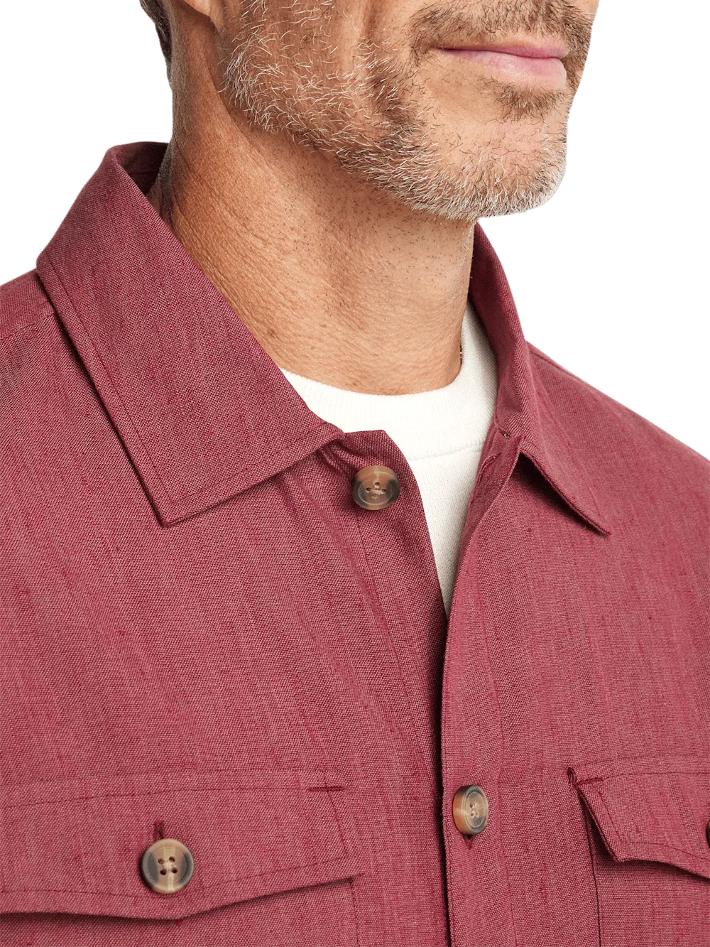 Linen Blend Solid Overshirt - Burgundy