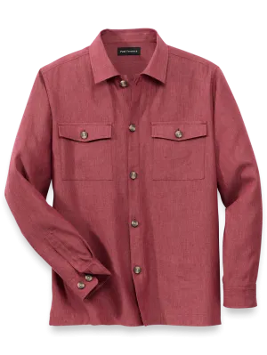 Linen Blend Solid Overshirt - Burgundy
