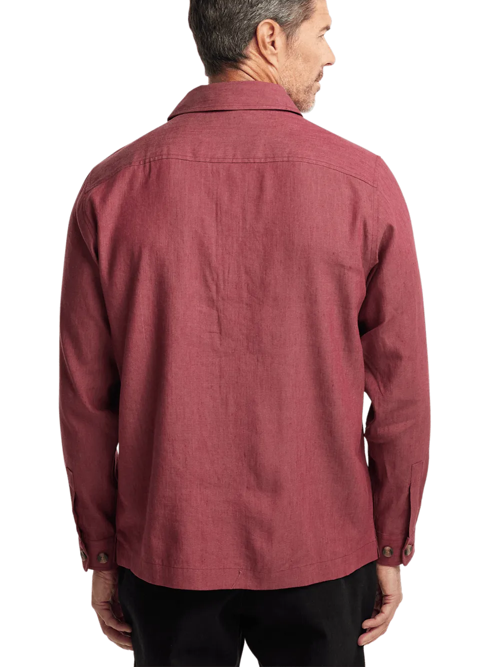 Linen Blend Solid Overshirt - Burgundy