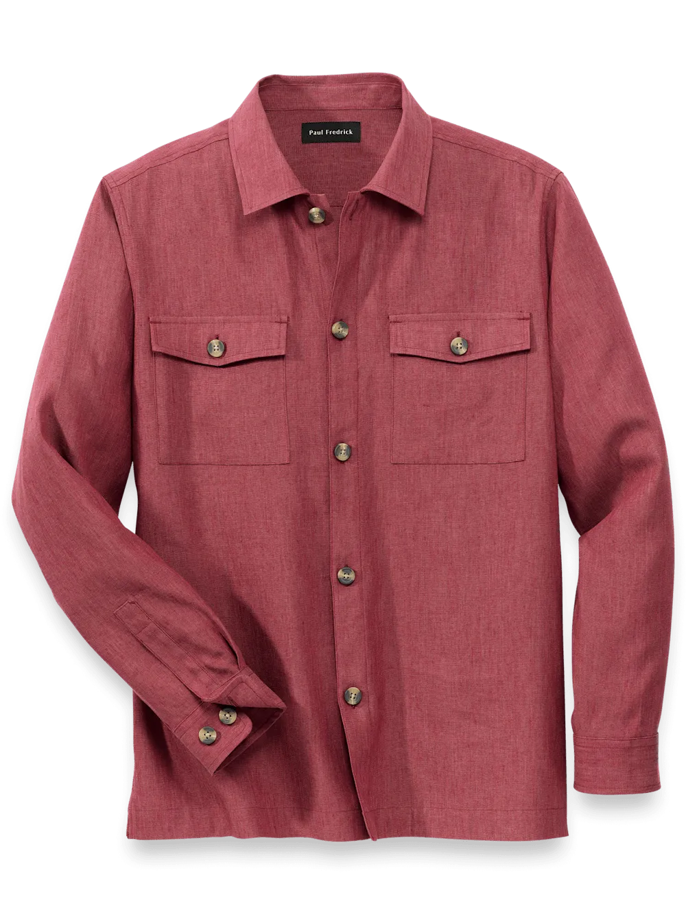 Linen Blend Solid Overshirt - Burgundy