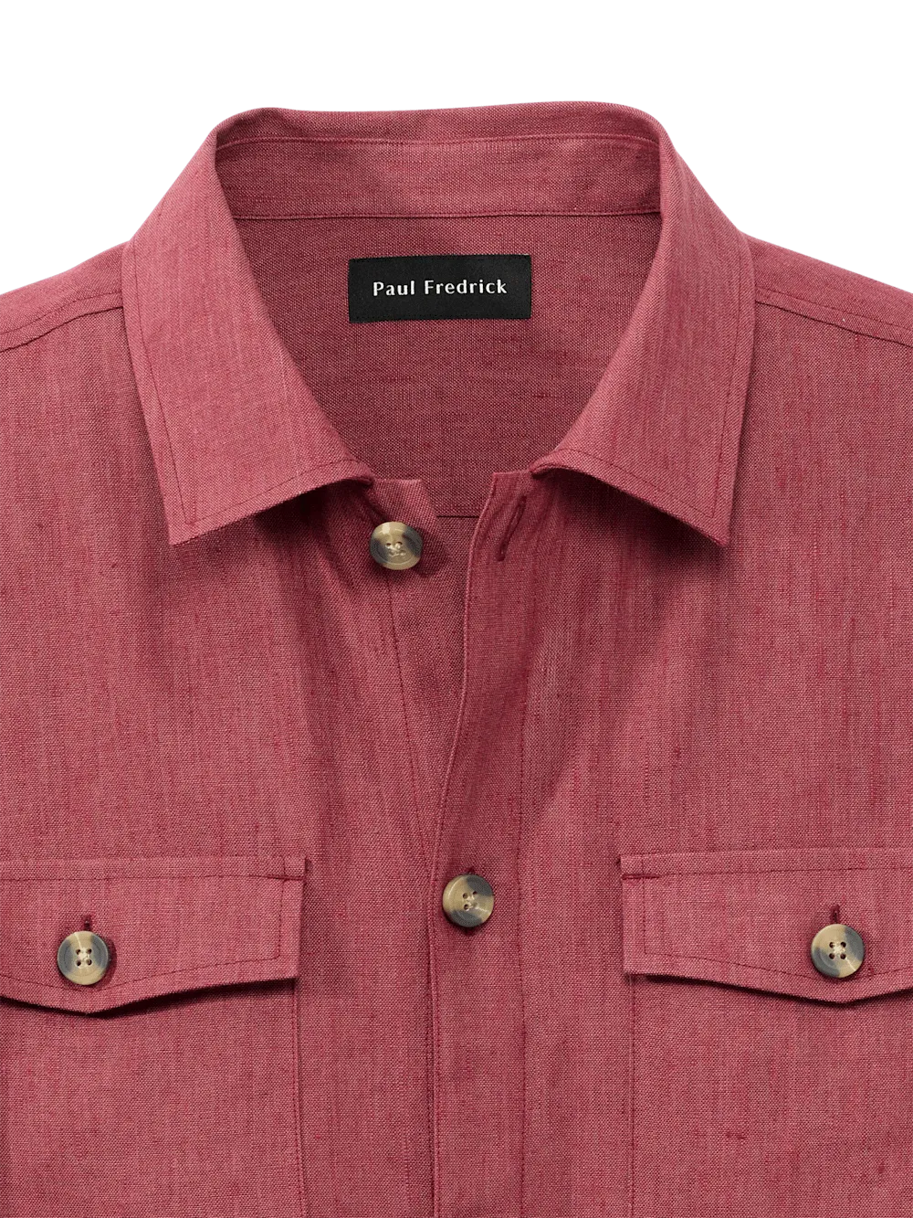 Linen Blend Solid Overshirt - Burgundy