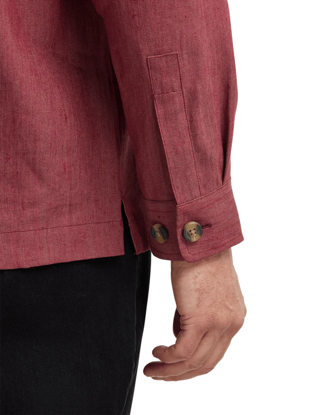 Linen Blend Solid Overshirt - Burgundy