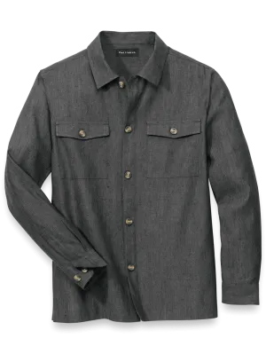 Linen Blend Solid Overshirt - Charcoal