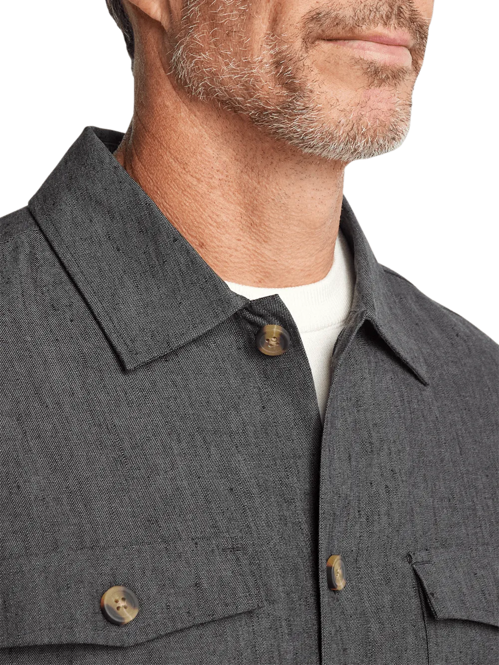 Linen Blend Solid Overshirt - Charcoal