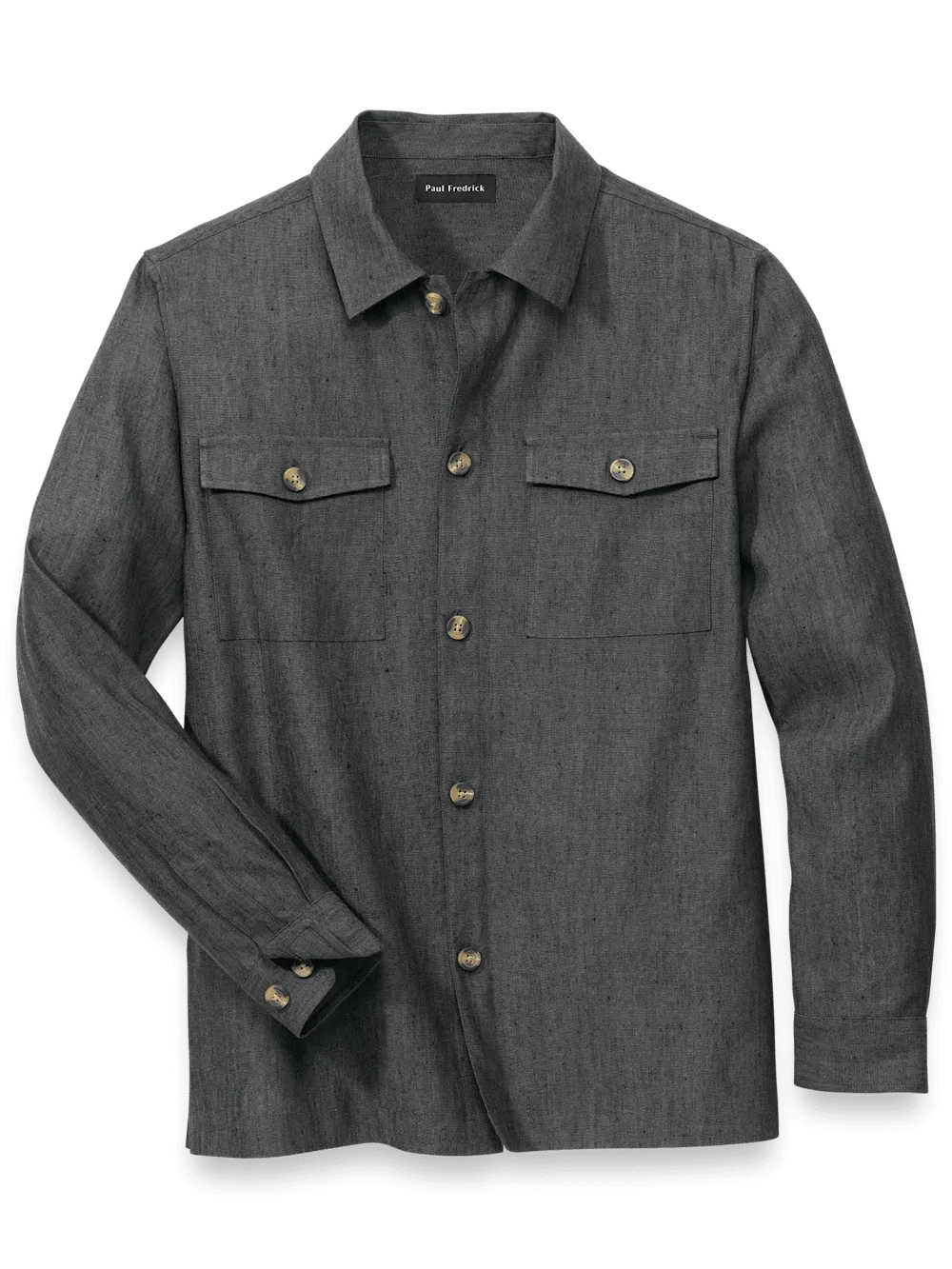 Linen Blend Solid Overshirt - Charcoal