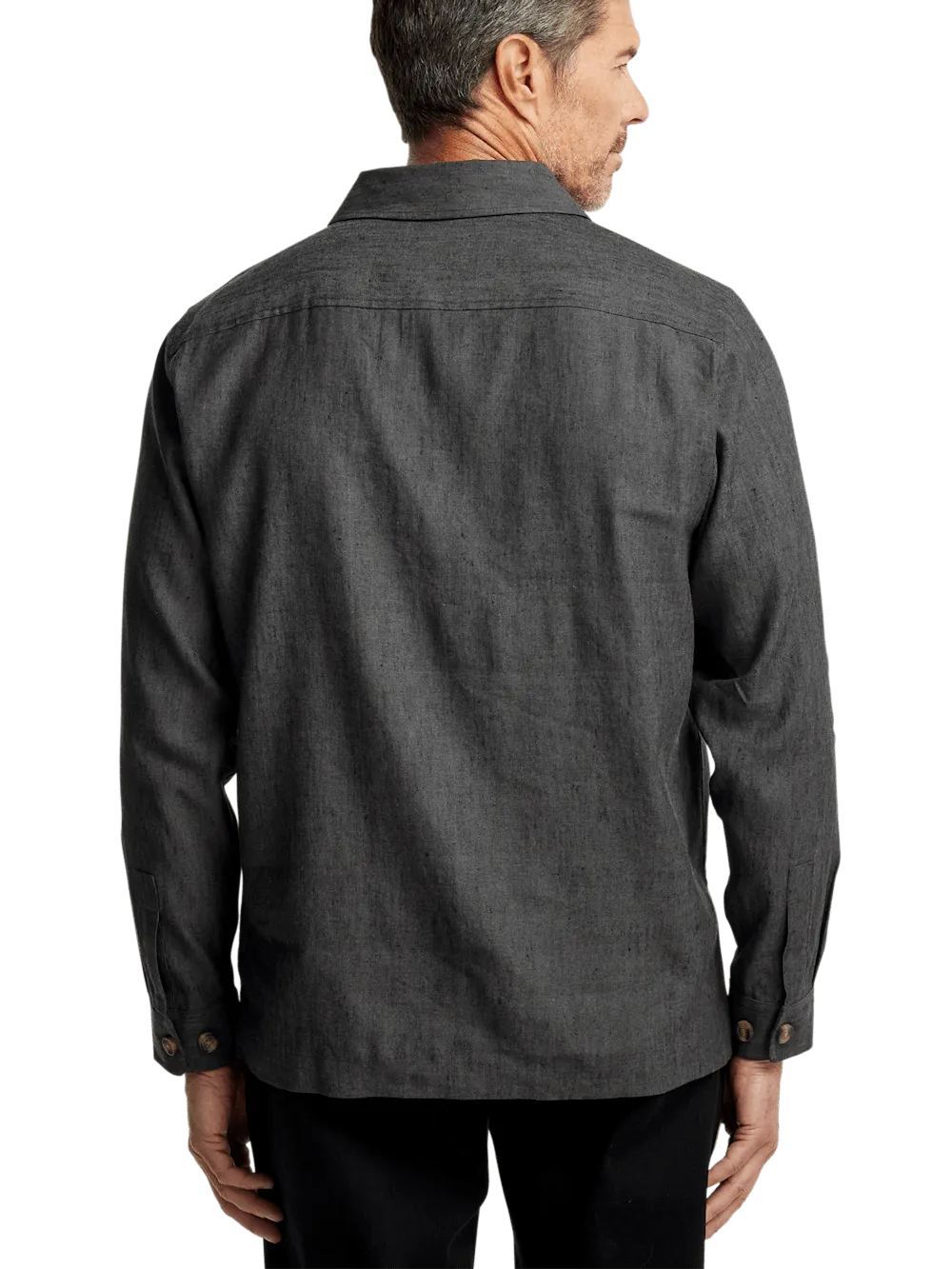Linen Blend Solid Overshirt - Charcoal