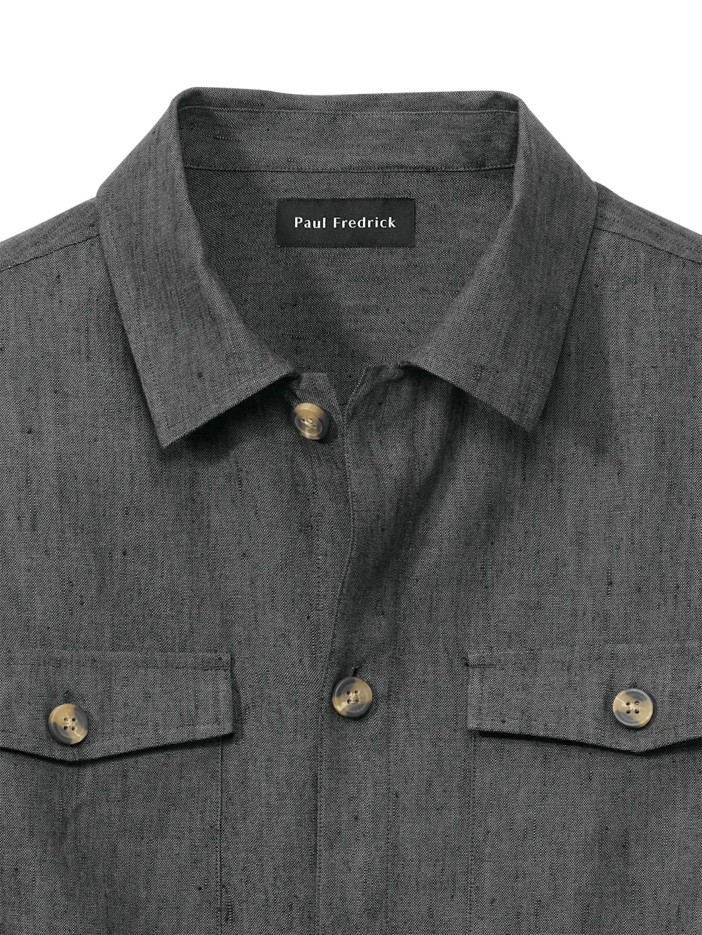 Linen Blend Solid Overshirt - Charcoal