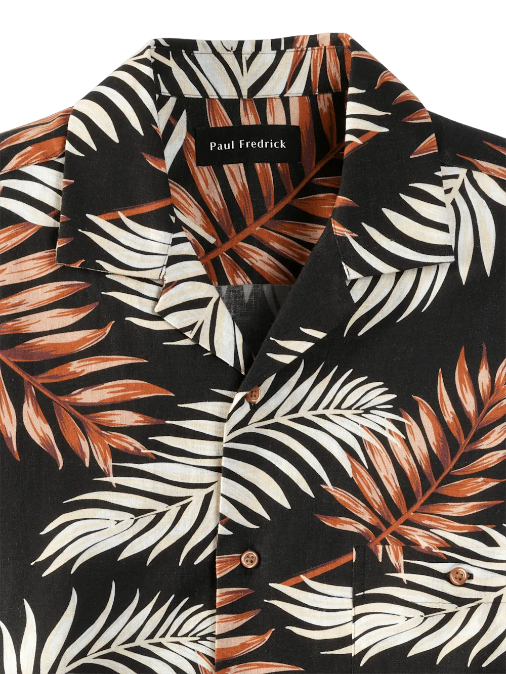 Linen Blend Tropical Print Casual Shirt - Black Multi