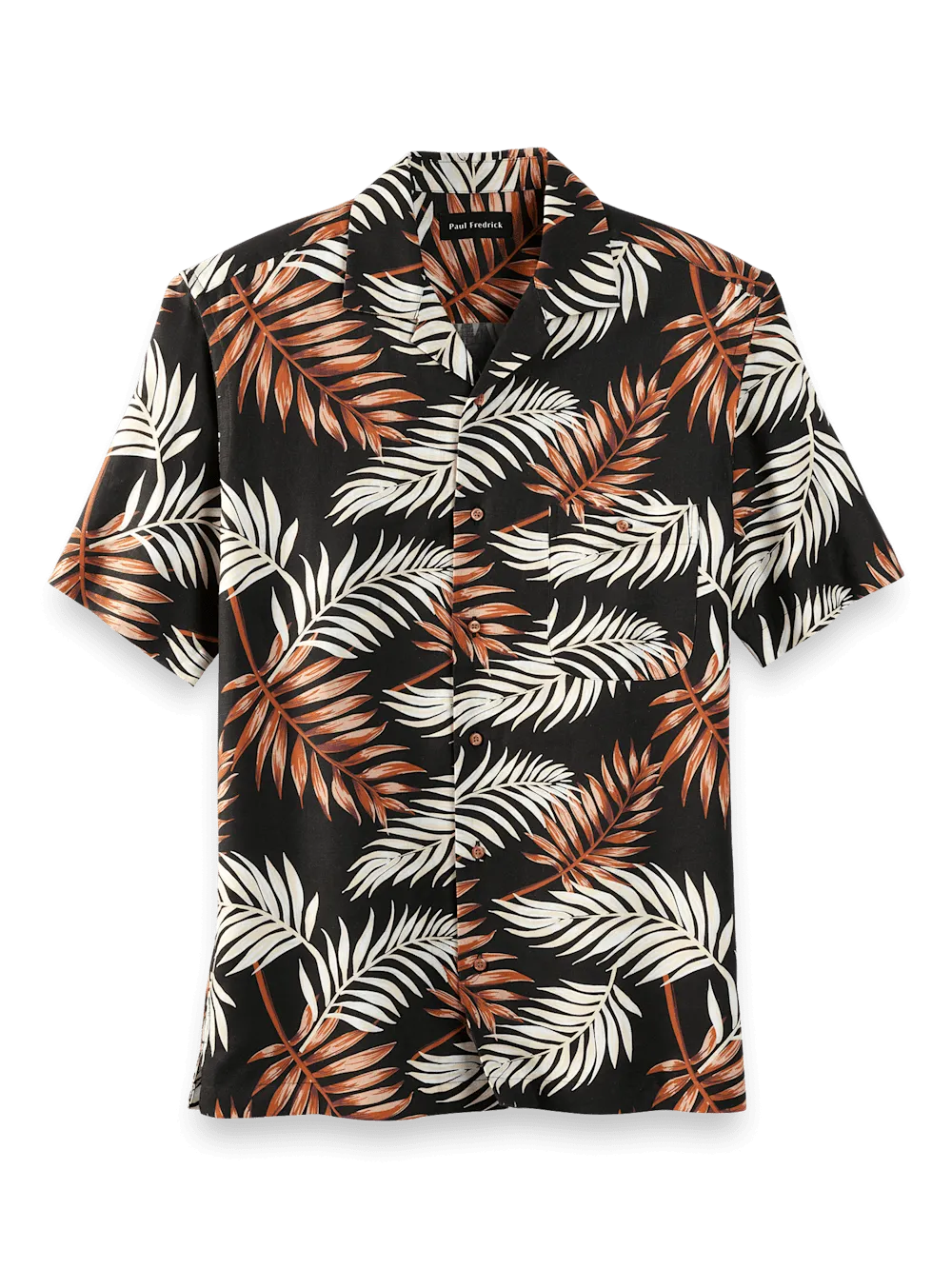 Linen Blend Tropical Print Casual Shirt - Black Multi