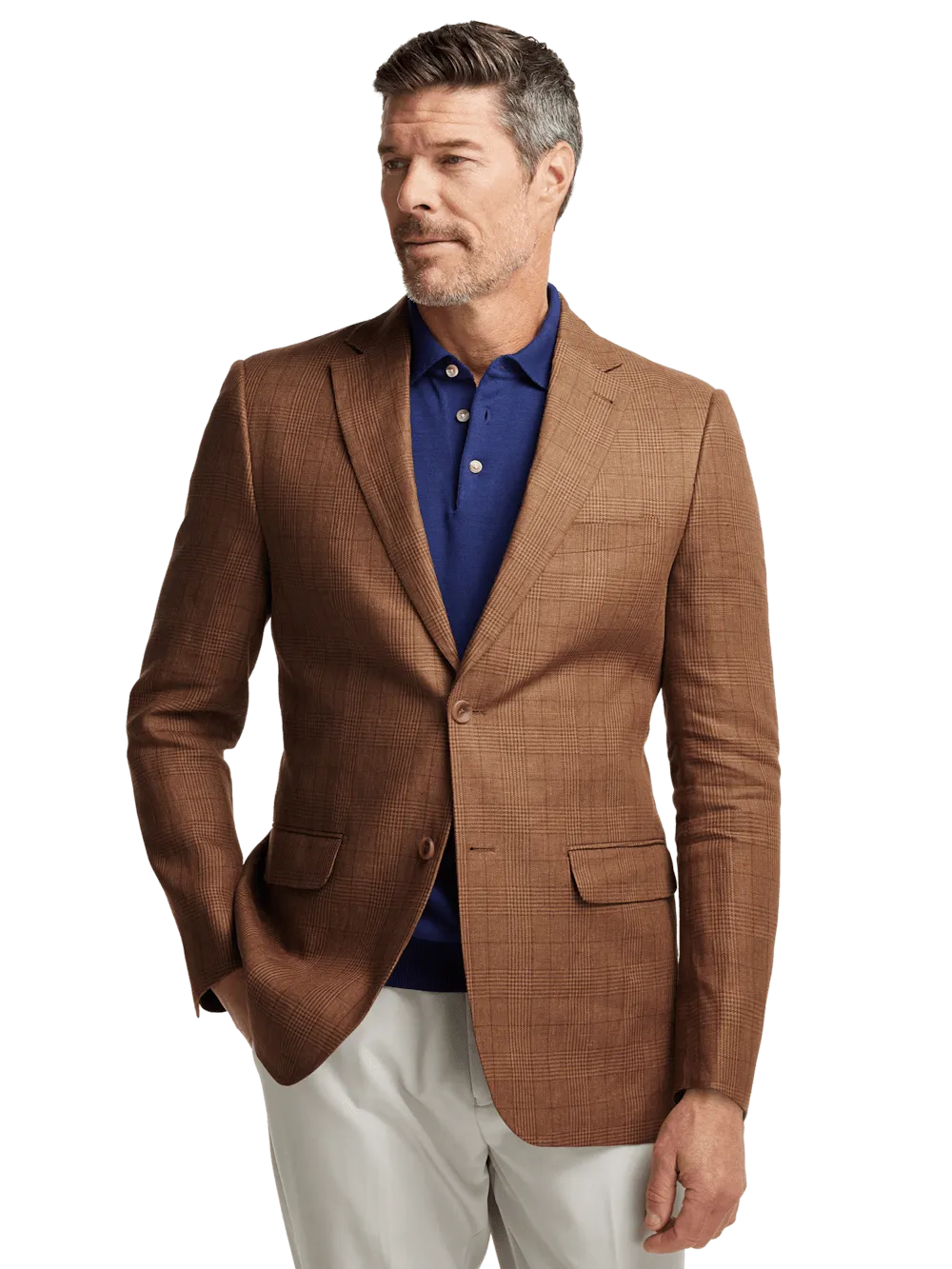 Linen Plaid Single Breasted Notch Lapel Sport Coat - Brown