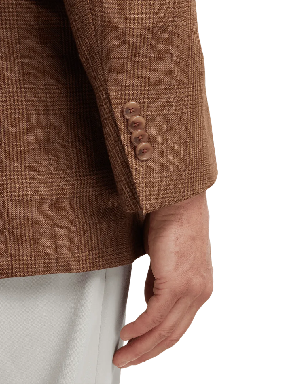Linen Plaid Single Breasted Notch Lapel Sport Coat - Brown