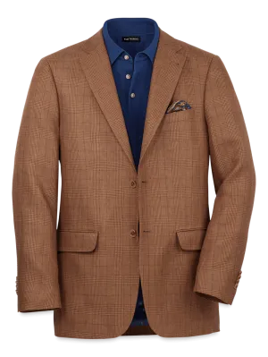 Linen Plaid Single Breasted Notch Lapel Sport Coat - Brown