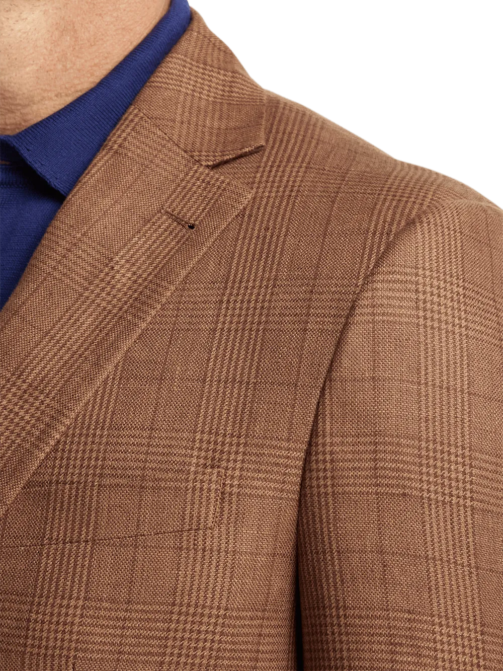 Linen Plaid Single Breasted Notch Lapel Sport Coat - Brown