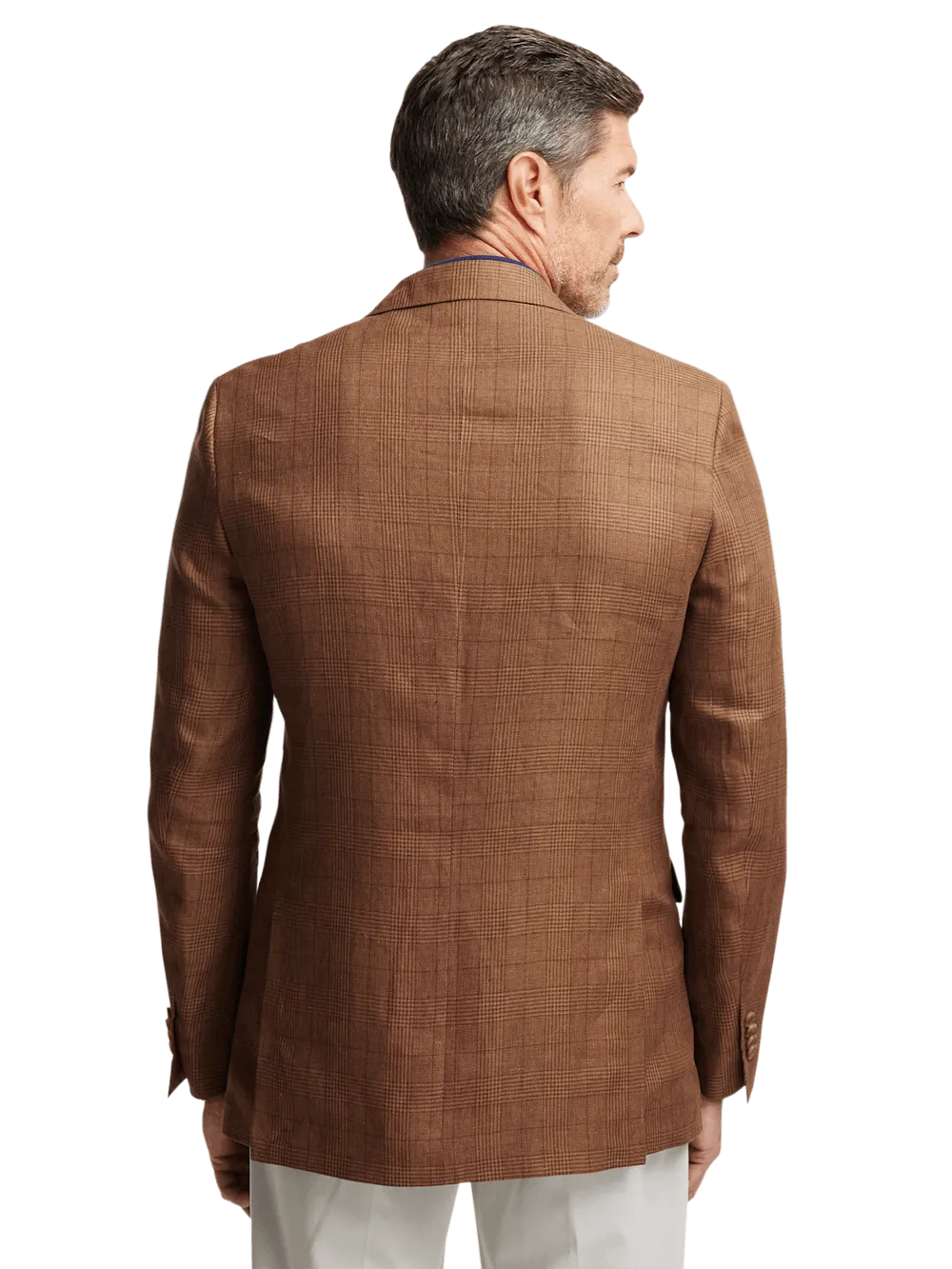 Linen Plaid Single Breasted Notch Lapel Sport Coat - Brown