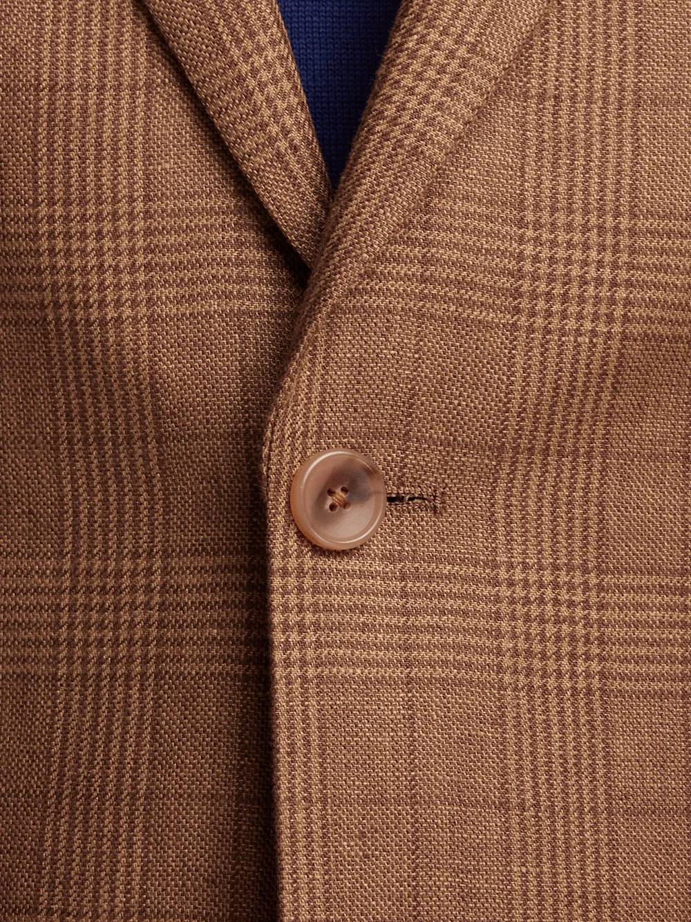 Linen Plaid Single Breasted Notch Lapel Sport Coat - Brown