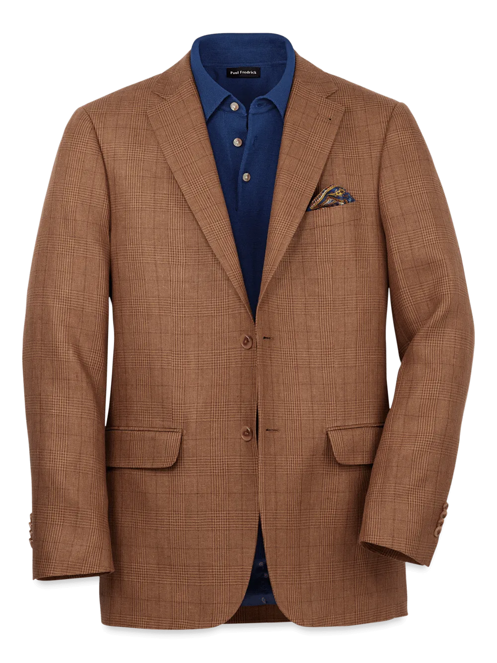 Linen Plaid Single Breasted Notch Lapel Sport Coat - Brown