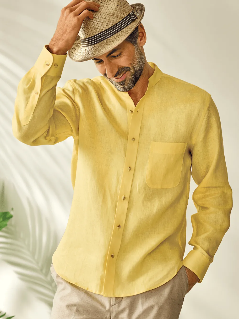 Linen Solid Casual Shirt - Yellow