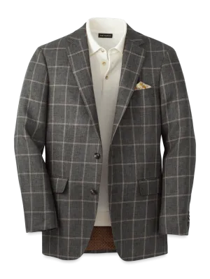 Linen Windowpane Single Breasted Notch Lapel Sport Coat - Charcoal