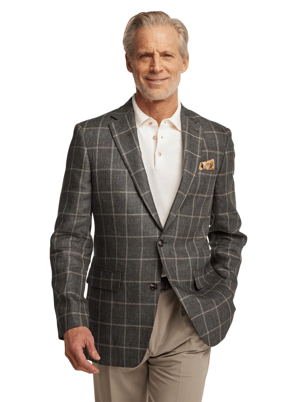Linen Windowpane Single Breasted Notch Lapel Sport Coat - Charcoal