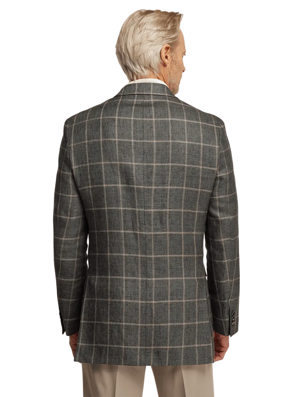 Linen Windowpane Single Breasted Notch Lapel Sport Coat - Charcoal