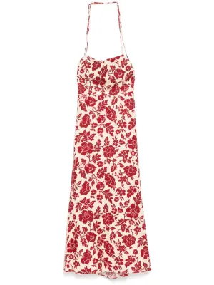 Lori Dress in Deep Red/Oat