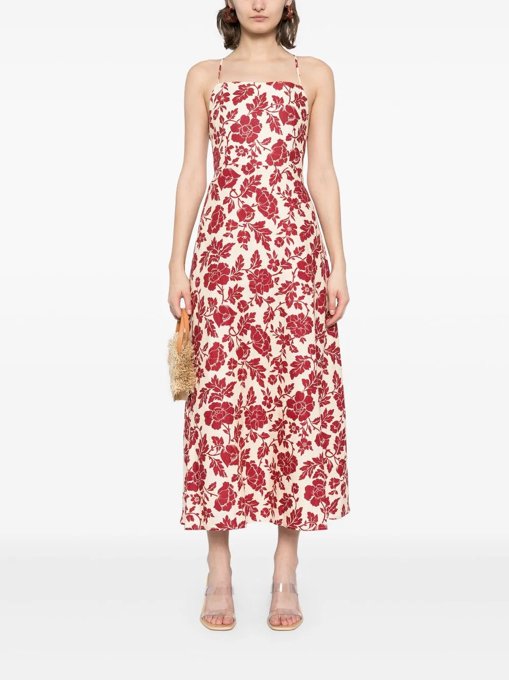 Lori Dress in Deep Red/Oat