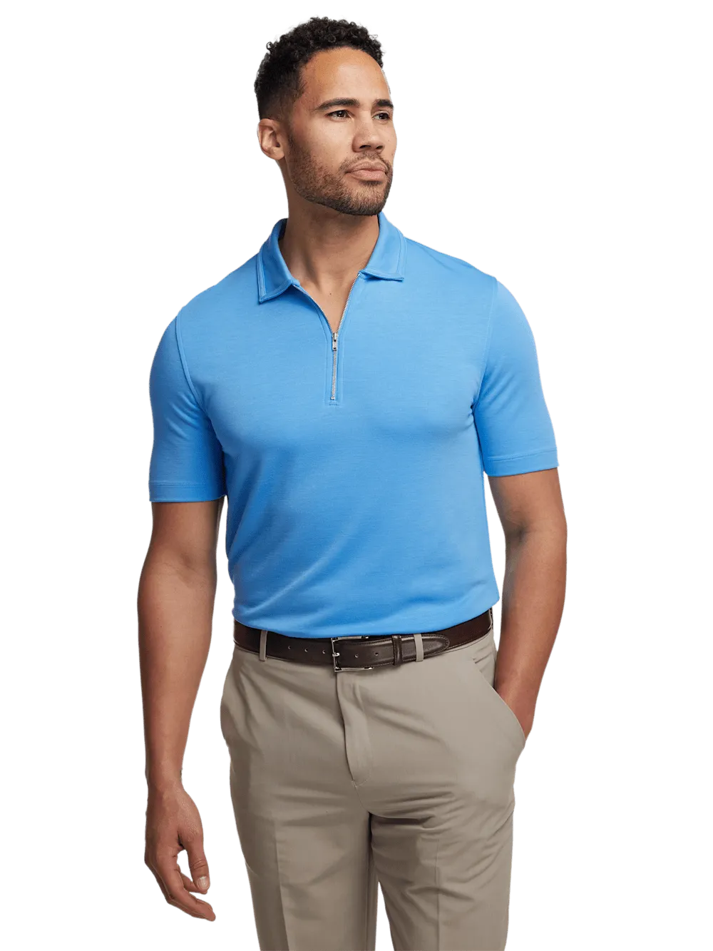 Lyocell Blend Quarter Zip Polo - Blue