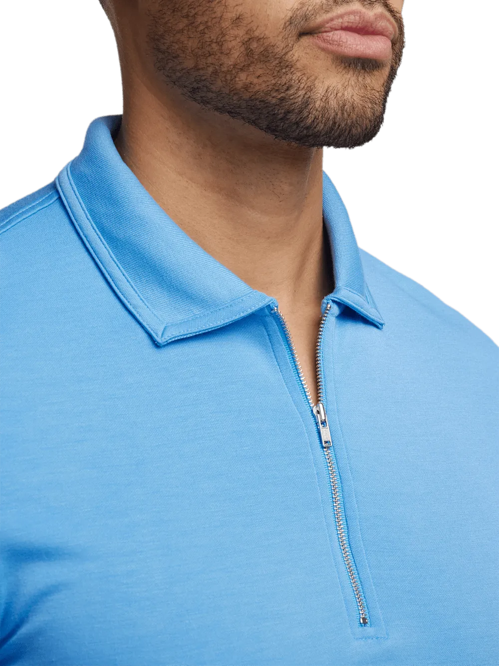 Lyocell Blend Quarter Zip Polo - Blue