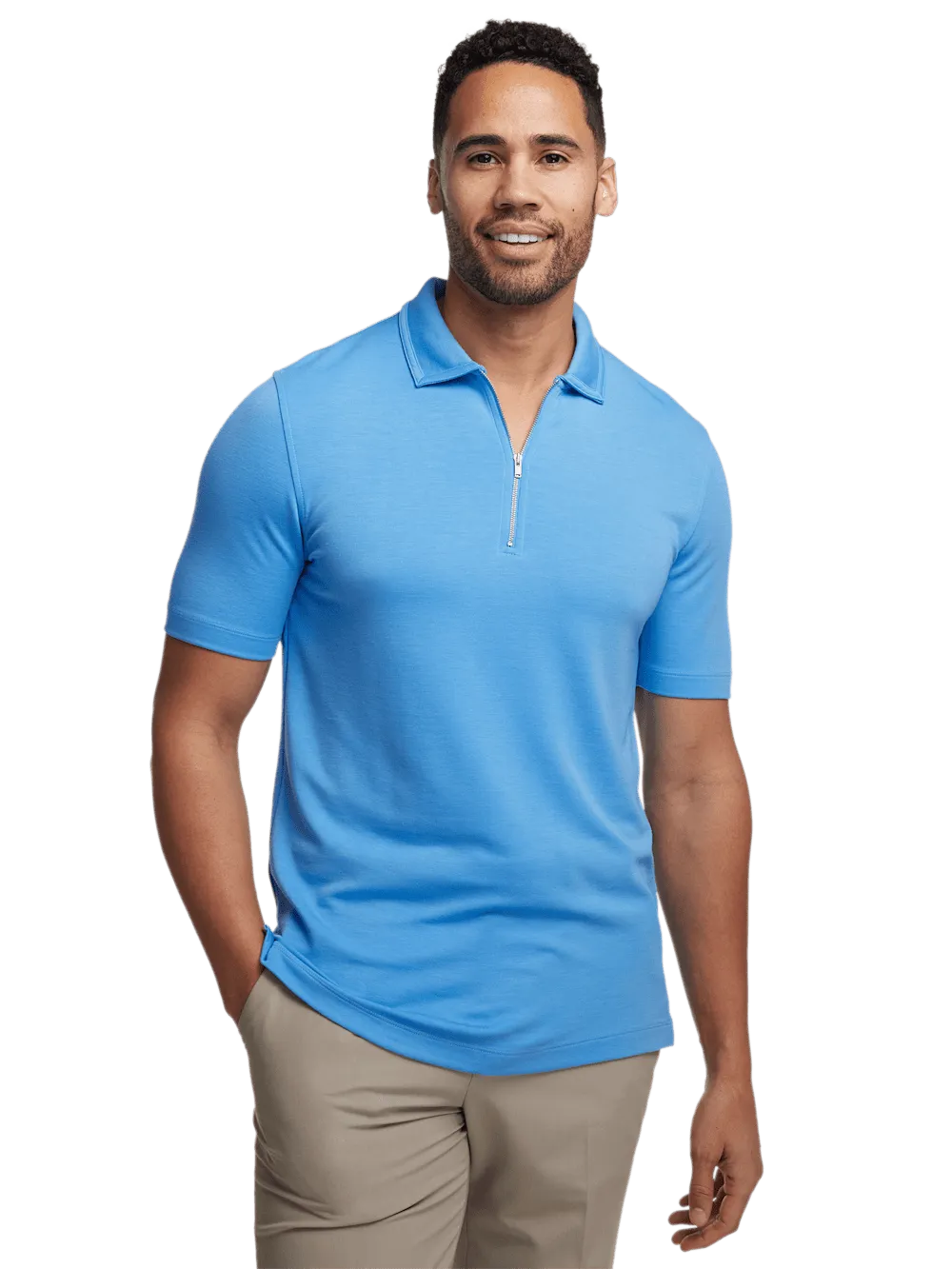 Lyocell Blend Quarter Zip Polo - Blue