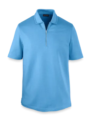Lyocell Blend Quarter Zip Polo - Blue