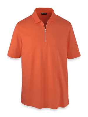 Lyocell Blend Quarter Zip Polo - Rust