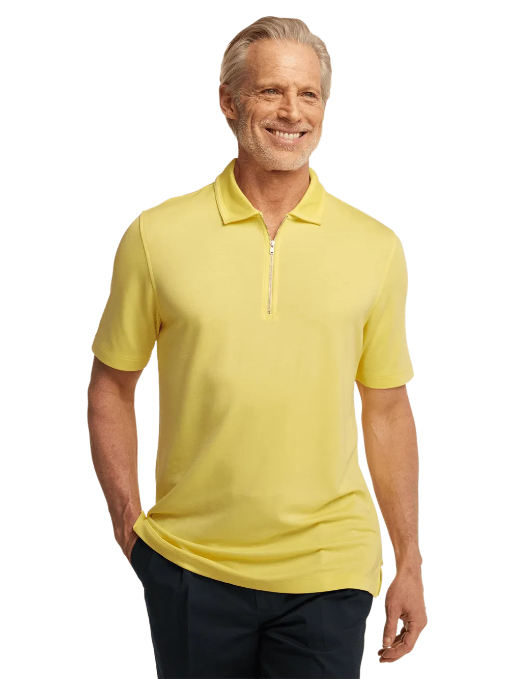 Lyocell Blend Quarter Zip Polo - Yellow