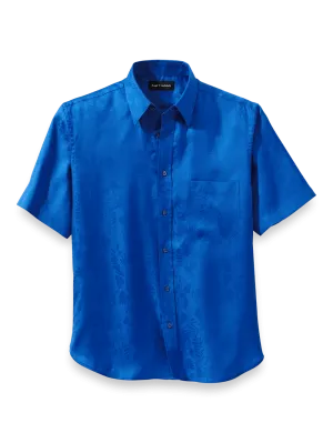 Lyocell Solid Jacquard Casual Shirt - Blue